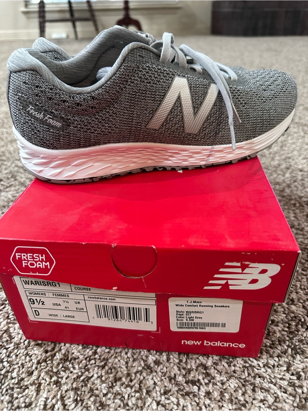 New Balance Gray Knit Fresh Foam Athletic Sneaker with White Midsole